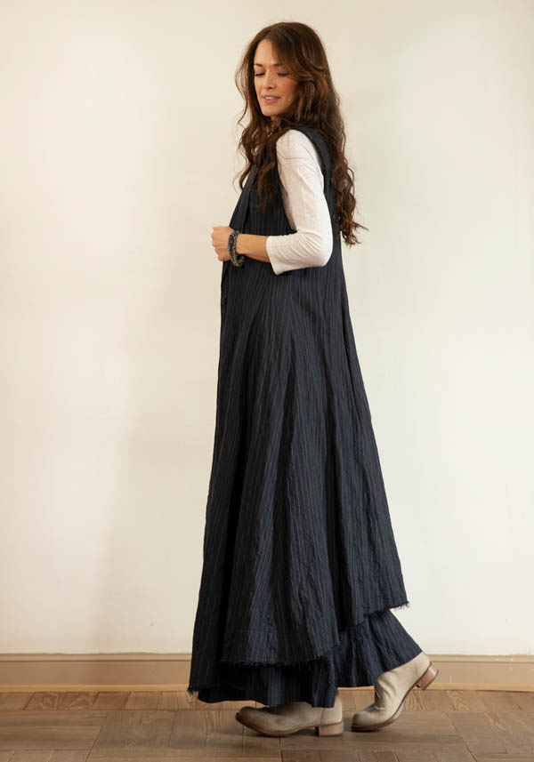 Rose & Lini MARC LE BIHAN BLACK COTTON & HEMP “MANTEAU 2331” LONG VEST JACKET