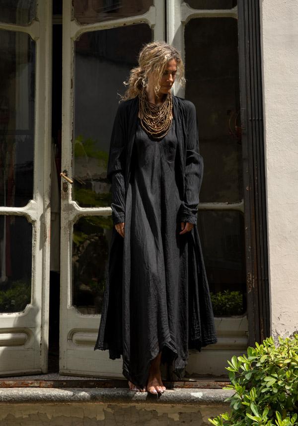 Rose & Lini MARC LE BIHAN BLACK COTTON & SILK “IMPER 2311” LONG JACKET