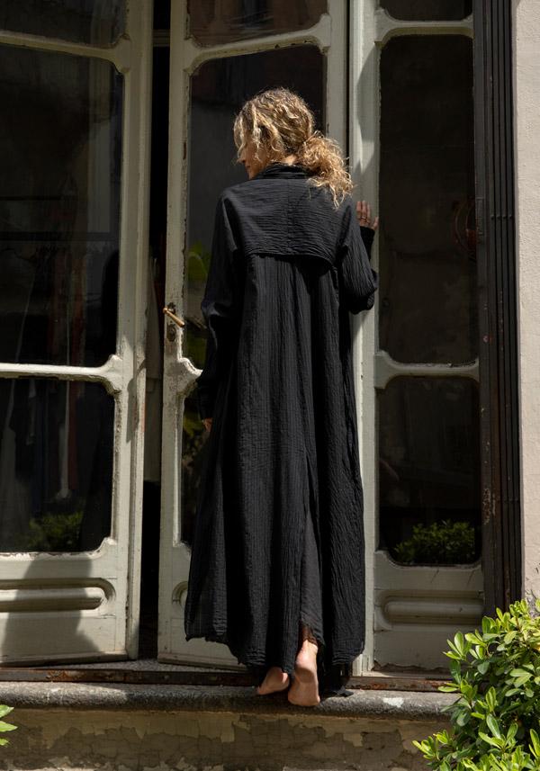 Rose & Lini MARC LE BIHAN BLACK COTTON & SILK “IMPER 2311” LONG JACKET
