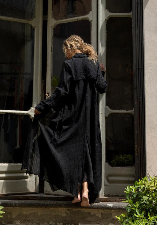 Rose & Lini MARC LE BIHAN BLACK COTTON & SILK “IMPER 2311” LONG JACKET