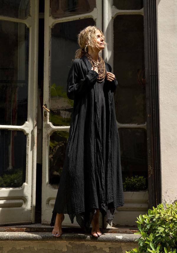 Rose & Lini MARC LE BIHAN BLACK COTTON & SILK “IMPER 2311” LONG JACKET