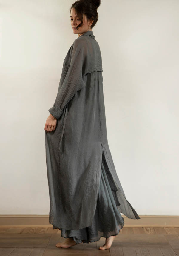 Rose & Lini MARC LE BIHAN OLIVE SILK “IMPER 2300” LONG JACKET