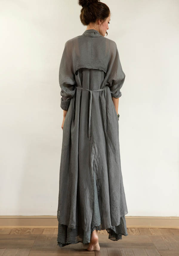 Rose & Lini MARC LE BIHAN OLIVE SILK “IMPER 2300” LONG JACKET