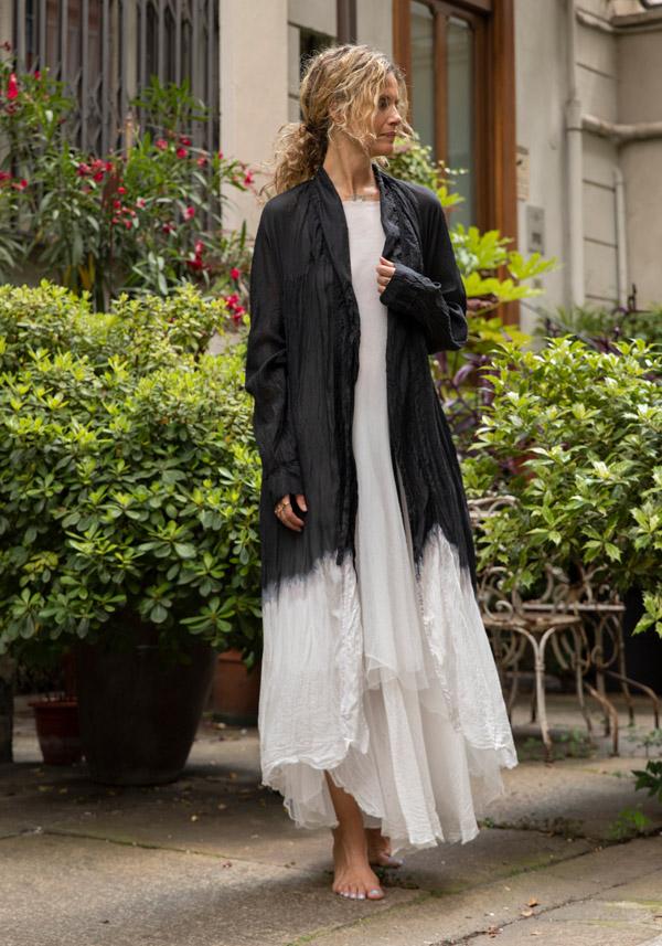 Rose & Lini MARC LE BIHAN SILK IVORY & BLACK “IMPER 2300” LONG JACKET