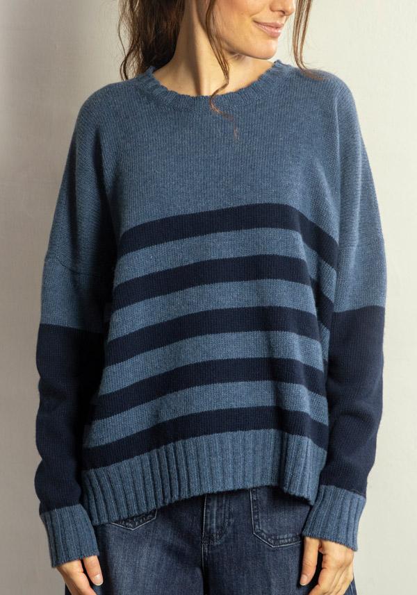 Rose & Lini MARCHÉ DES PALMIERS WOOL “GINEVRINA” STRIPED PULL BORMIDA & BLUE