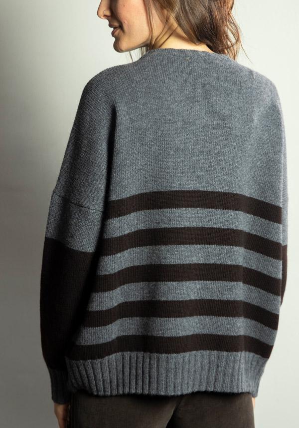 Rose & Lini MARCHÉ DES PALMIERS WOOL “GINEVRINA” STRIPED PULL GREY & EBONY