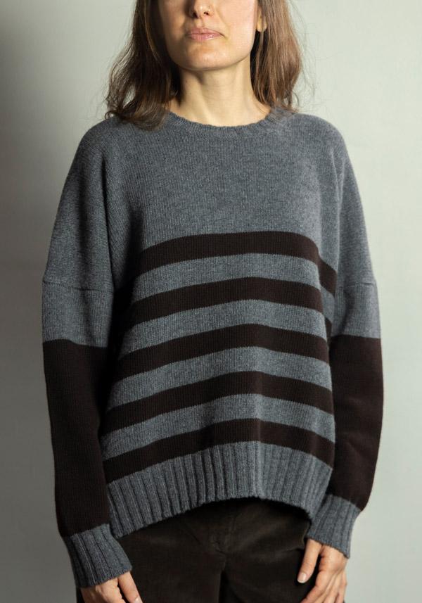 Rose & Lini MARCHÉ DES PALMIERS WOOL “GINEVRINA” STRIPED PULL GREY & EBONY