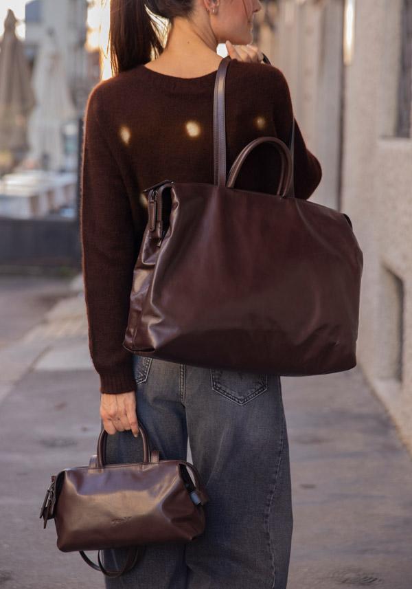 Rose & Lini MARSÈLL “MINI ORIZZONTE” MORO BROWN LEATHER BAG