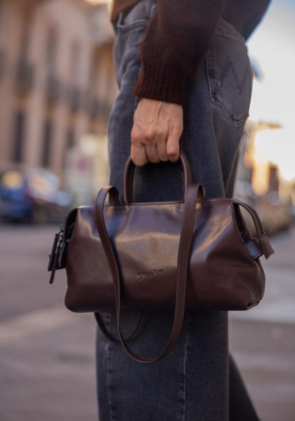 Rose & Lini MARSÈLL “MINI ORIZZONTE” MORO BROWN LEATHER BAG