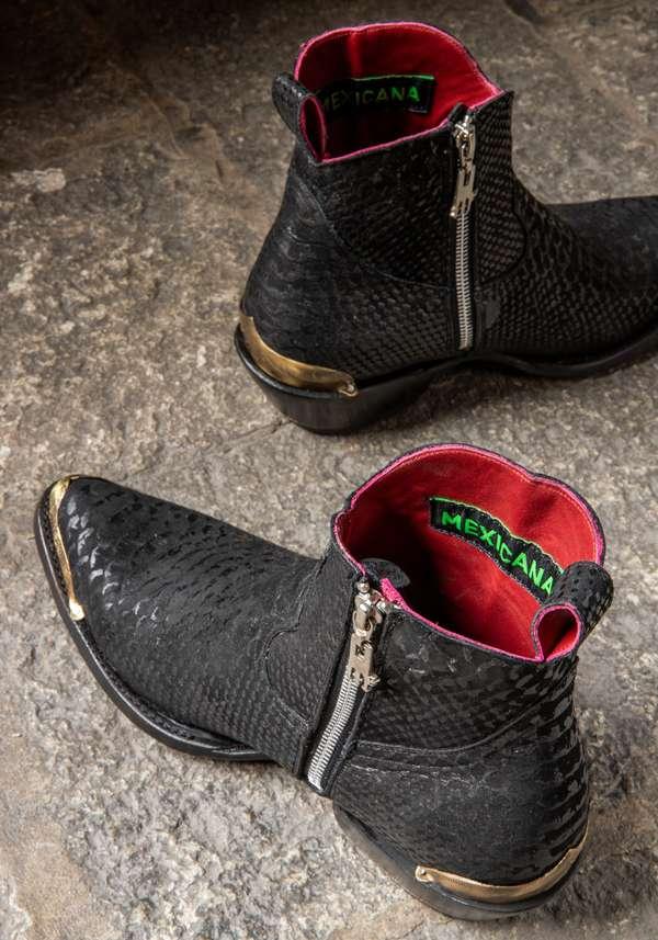 Rose & Lini MEXICANA “LAPAZ MARACAIBO” TEXTURED BLACK ANKLE BOOTS