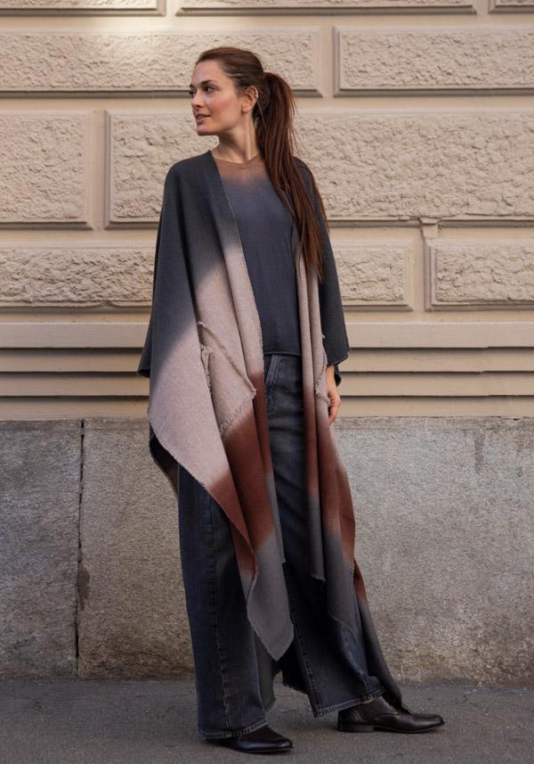 Rose & Lini MIRROR IN THE SKY CASHMERE “FLOWING COAT” GREY & BROWN