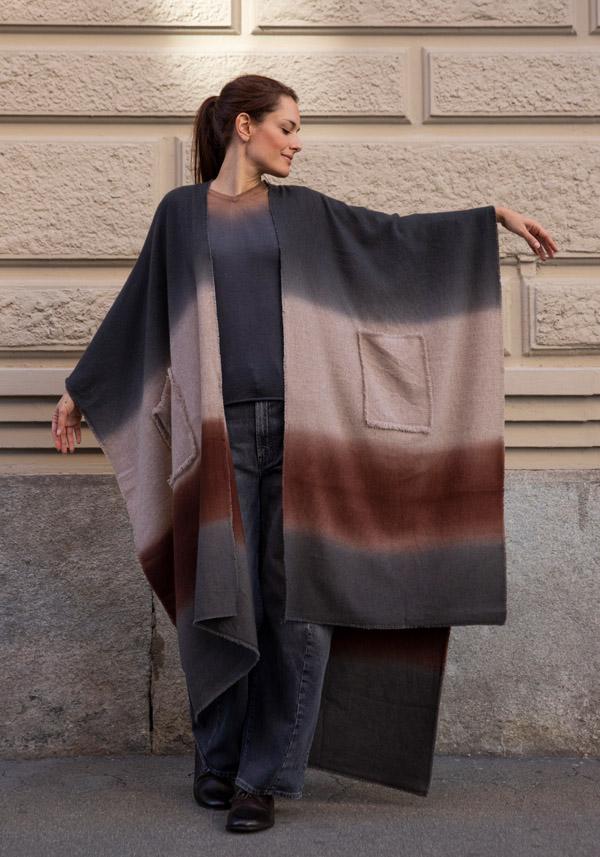 Rose & Lini MIRROR IN THE SKY CASHMERE “FLOWING COAT” GREY & BROWN