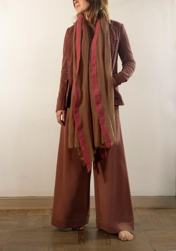 Rose & Lini MIRROR IN THE SKY CASHMERE “GRAN SOUFFLE SEMI-FELTED SHAWL” HAZELNUT & CHILI