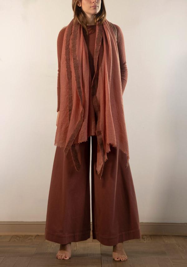 Rose & Lini MIRROR IN THE SKY CASHMERE “GRAN SOUFFLE SEMI-FELTED SHAWL” MAHOGANY & WILLOW