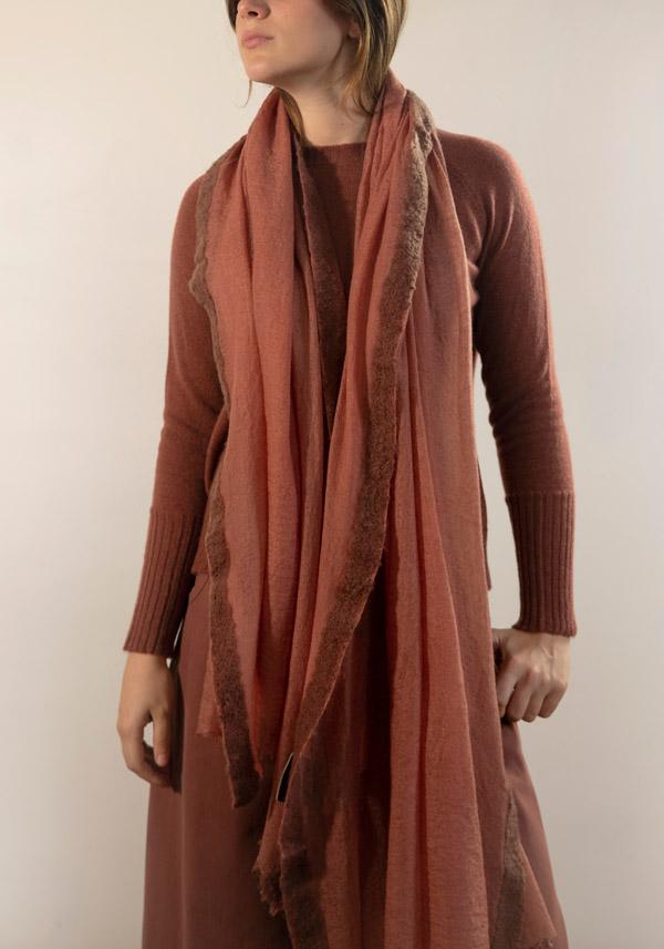 Rose & Lini MIRROR IN THE SKY CASHMERE “GRAN SOUFFLE SEMI-FELTED SHAWL” MAHOGANY & WILLOW