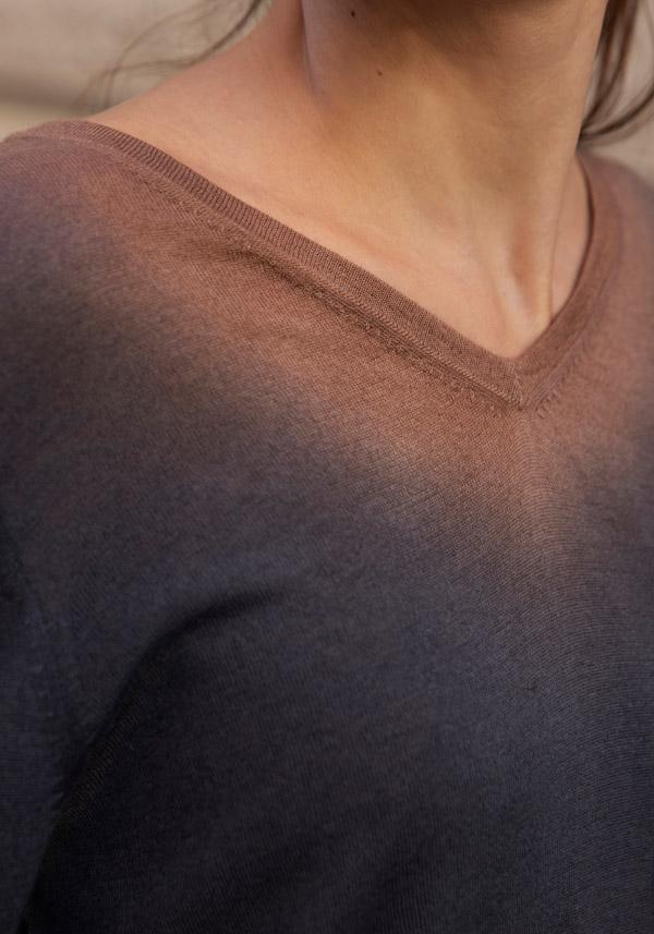 Rose & Lini MIRROR IN THE SKY CASHMERE “INDRA” V-NECK SWEATER ASPHALT & WILLOW