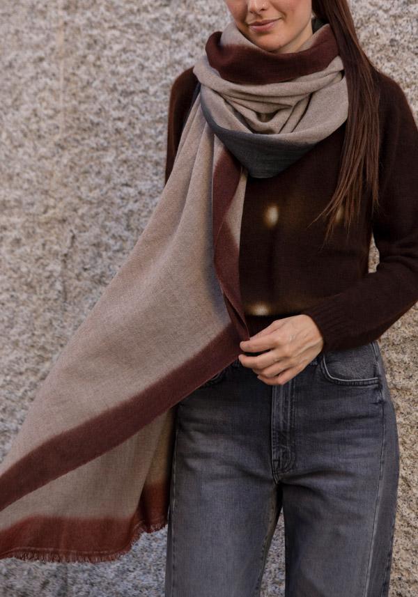 Rose & Lini MIRROR IN THE SKY CASHMERE “MIRROR MELANGE DIP DYE” BROWNS SHAWL