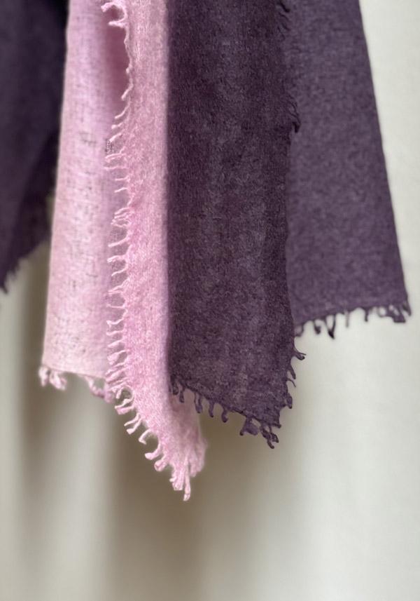 Rose & Lini MIRROR IN THE SKY CASHMERE “OPEN KNITTED DEGRADEE” INKPOT & DEW SCARF