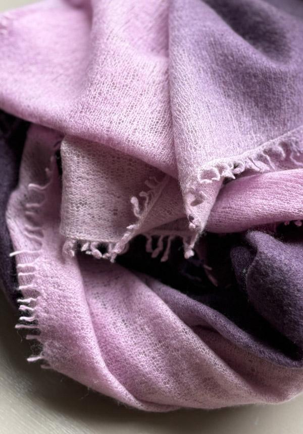 Rose & Lini MIRROR IN THE SKY CASHMERE “OPEN KNITTED DEGRADEE” INKPOT & DEW SCARF