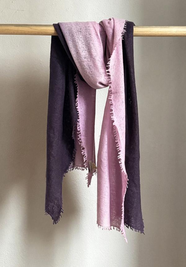 Rose & Lini MIRROR IN THE SKY CASHMERE “OPEN KNITTED DEGRADEE” INKPOT & DEW SCARF