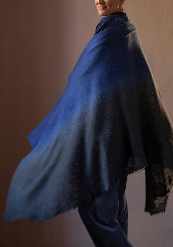 Rose & Lini MIRROR IN THE SKY CASHMERE “OPEN KNITTED DEGRADEE” MIDNIGHT & ASPHALT SCARF