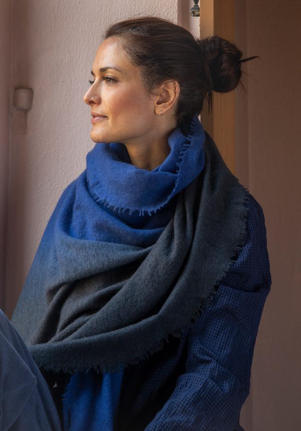 Rose & Lini MIRROR IN THE SKY CASHMERE “OPEN KNITTED DEGRADEE” MIDNIGHT & ASPHALT SCARF
