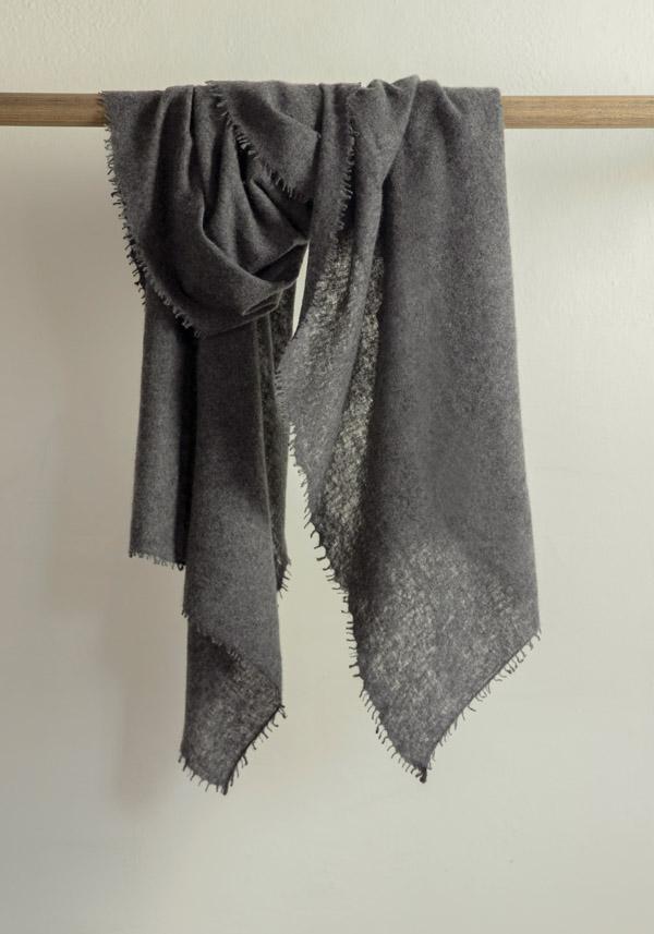 Rose & Lini MIRROR IN THE SKY CASHMERE “OPEN KNITTED MELANGE” CHARCOAL SCARF