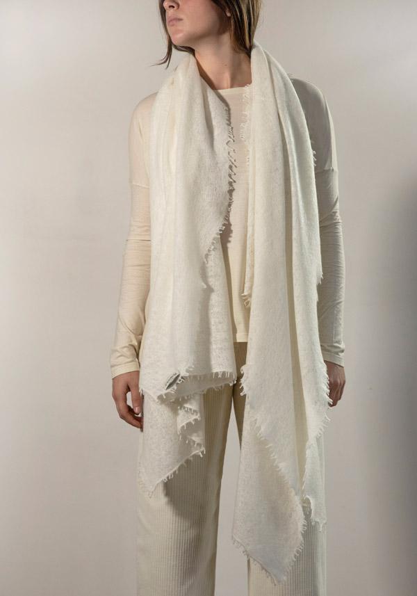 Rose & Lini MIRROR IN THE SKY CASHMERE “OPEN KNITTED MELANGE” WHITE SCARF