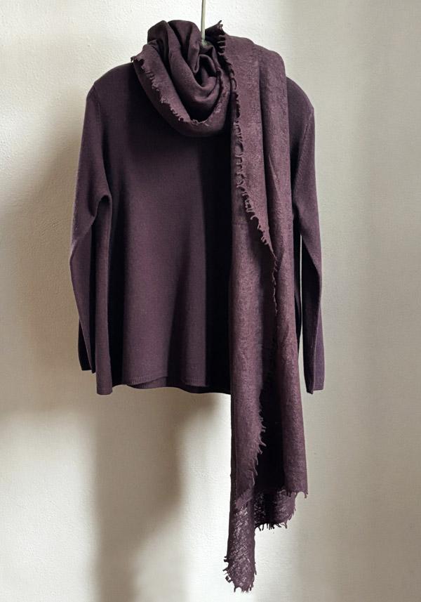 Rose & Lini MIRROR IN THE SKY CASHMERE “OPEN KNITTED PLAIN” CHICORY SCARF