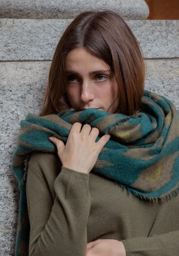 Rose & Lini MIRROR IN THE SKY CASHMERE “OPEN KNITTED PRINT” LAUREL & PINE SCARF