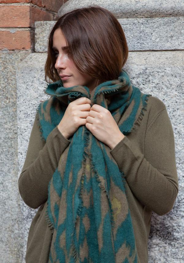 Rose & Lini MIRROR IN THE SKY CASHMERE “OPEN KNITTED PRINT” LAUREL & PINE SCARF