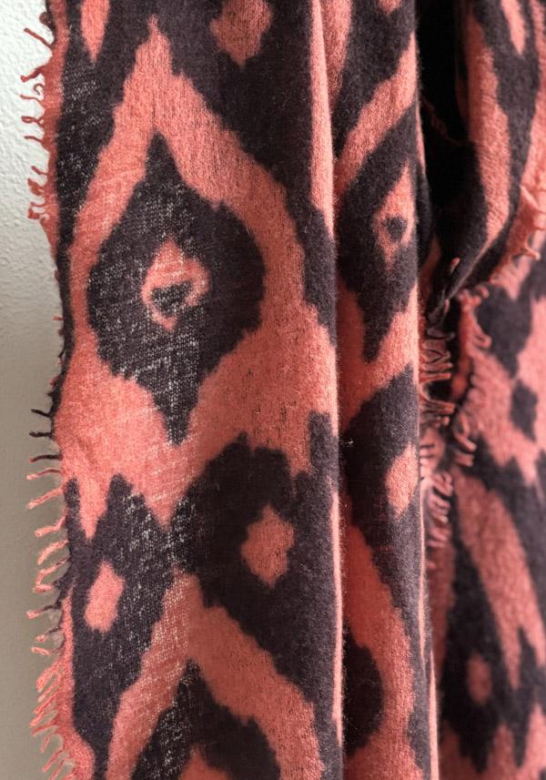 Rose & Lini MIRROR IN THE SKY CASHMERE “OPEN KNITTED PRINT” SHRIMP & INKPOT SCARF