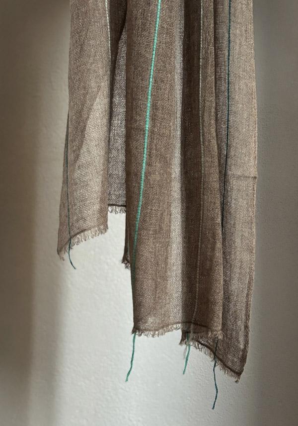 Rose & Lini MIRROR IN THE SKY CASHMERE “SOHO BABY SHAWL” COFFEE & GREENS