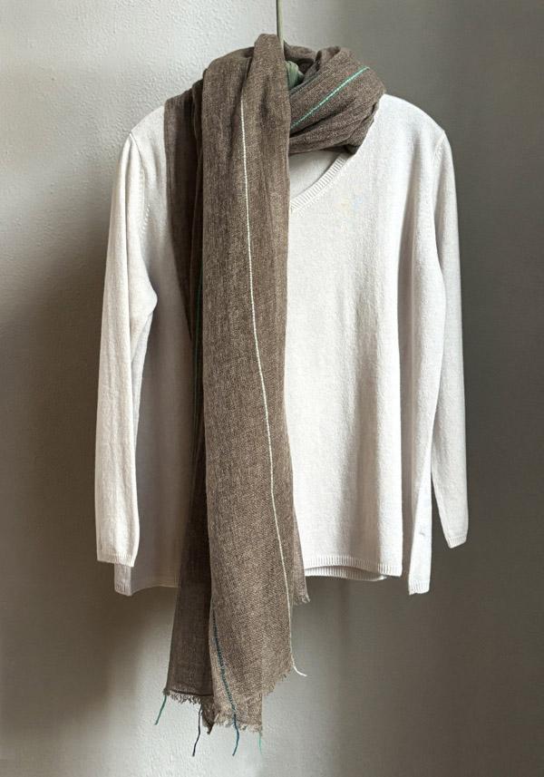 Rose & Lini MIRROR IN THE SKY CASHMERE “SOHO BABY SHAWL” COFFEE & GREENS