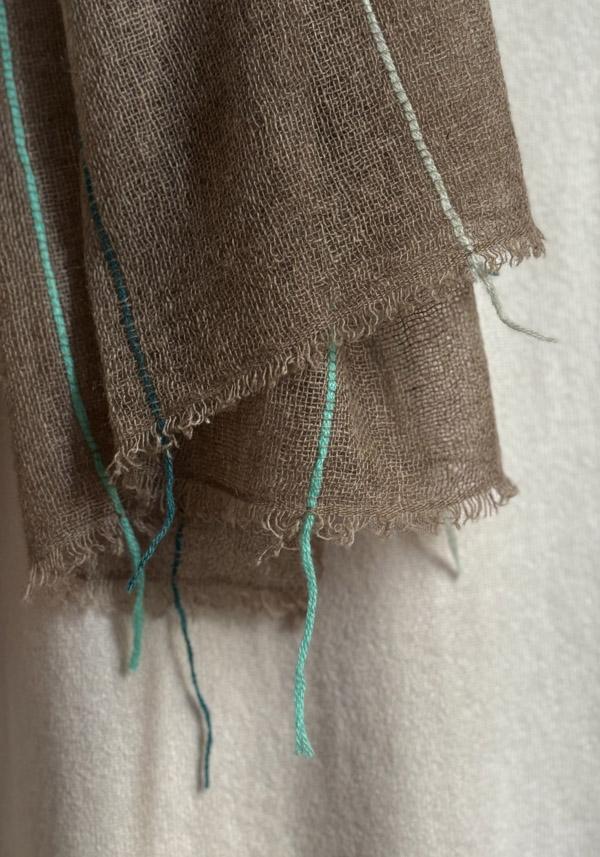 Rose & Lini MIRROR IN THE SKY CASHMERE “SOHO BABY SHAWL” COFFEE & GREENS