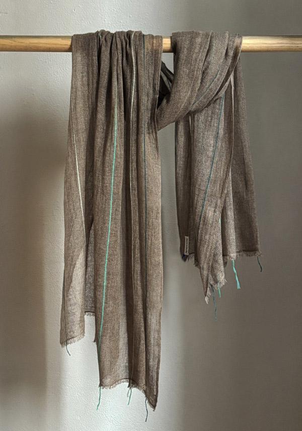 Rose & Lini MIRROR IN THE SKY CASHMERE “SOHO BABY SHAWL” COFFEE & GREENS