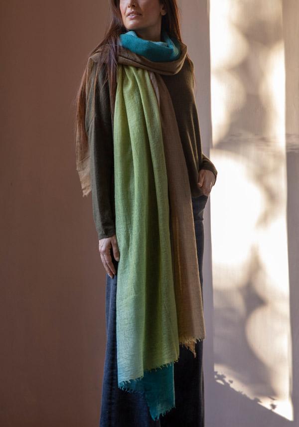 Rose & Lini MIRROR IN THE SKY CASHMERE “SOUFFLE SEMI-FELTED SHAWL” GREENS