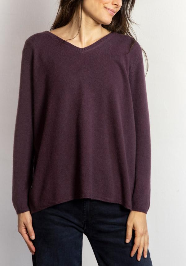 Rose & Lini MIRROR IN THE SKY CASHMERE V-NECK SWEATER PLAIN CHICORY