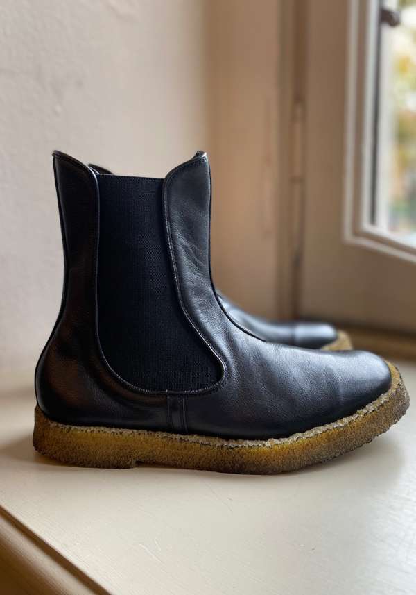 Rose & Lini ROCCO P. “TRONCHETTO 17604” BLACK LEATHER ANKLE BOOTS