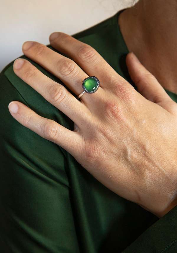 Rose & Lini ROSAMARIA “BEGUM” DIAMONDS & SERPENTINE SILVER RING