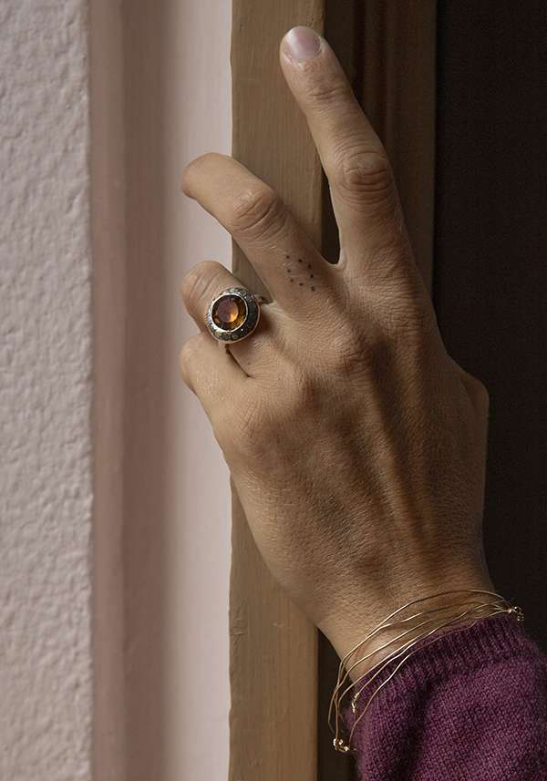 Rose & Lini ROSAMARIA “JULIA” YELLOW DIAMONDS & BEER QUARTZ SILVER RING