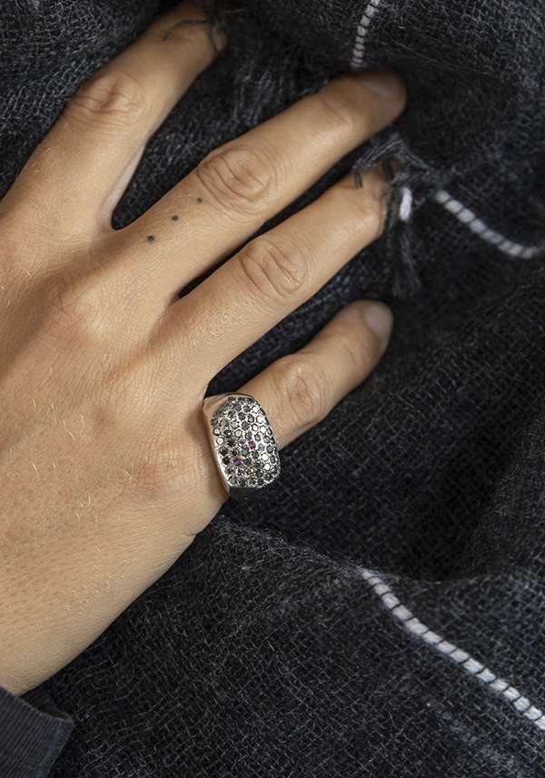 Rose & Lini ROSAMARIA “NASHKA” DIAMONDS & RUBY SILVER RING