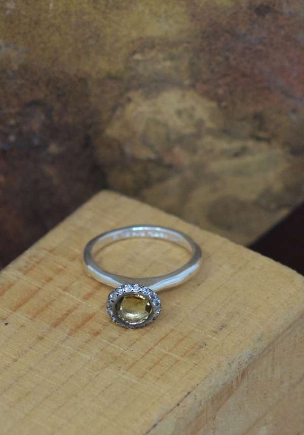 Rose & Lini ROSAMARIA SILVER “BELQUIS” DIAMONDS & BEER QUARTZ RING