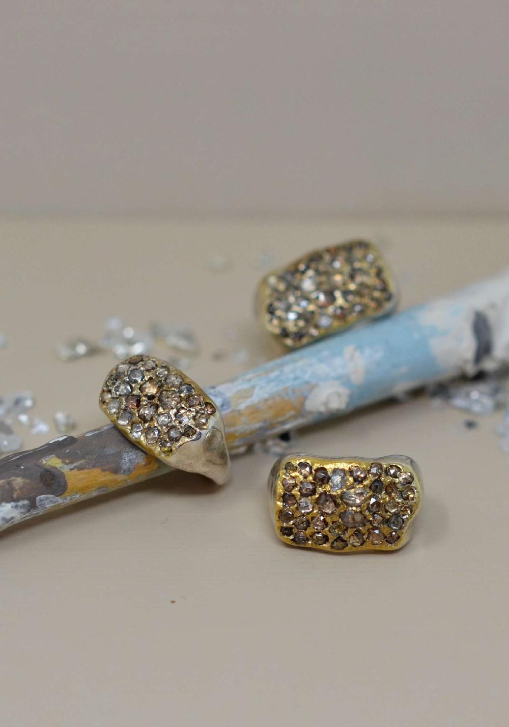 Rose & Lini ROSAMARIA SILVER & GOLD “NASHKA B” BROWN DIAMONDS RING