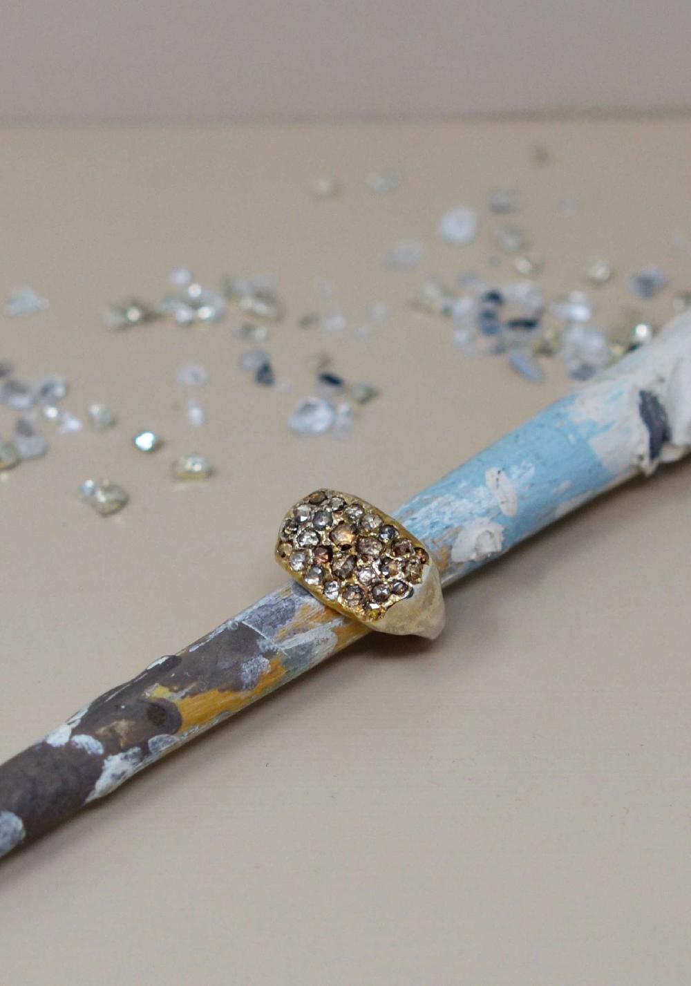 Rose & Lini ROSAMARIA SILVER & GOLD “NASHKA S” BROWN DIAMONDS RING