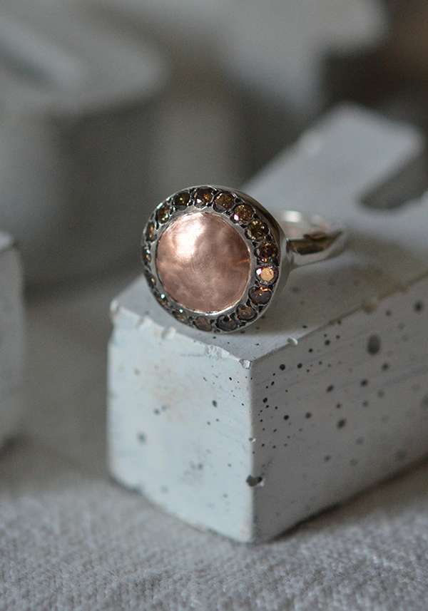 Rose & Lini ROSAMARIA SILVER PINK GOLD & DIAMONDS “JULIA” RING