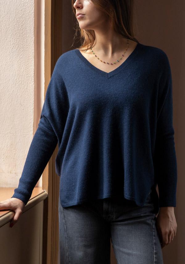 Rose & Lini ABSOLUT CASHMERE “PONCHO CAMILLE” NAVY