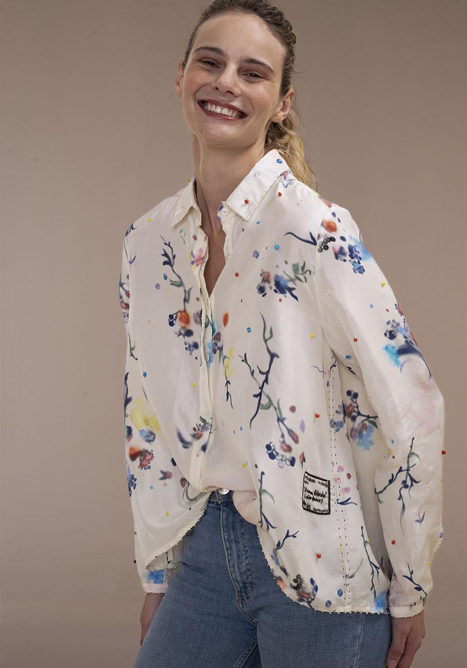 Rose & Lini AN AN LONDREE SILK “NOTE BLOUSE” WHITE