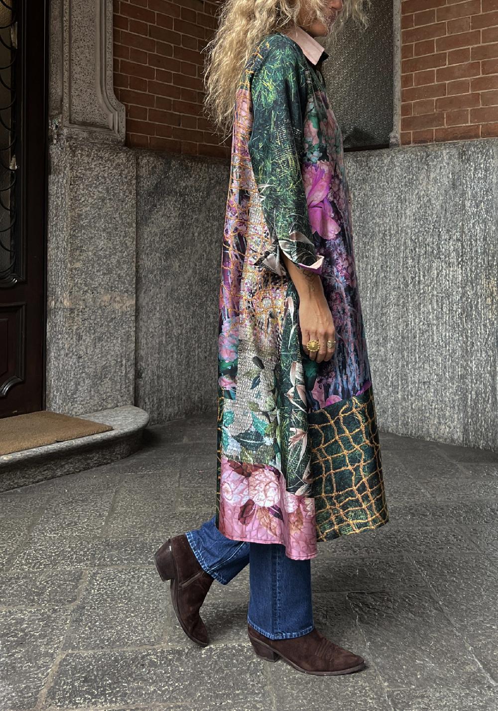 Rose & Lini BOKJA SILK GREEN PATTERNED LONG “Z DRESS”