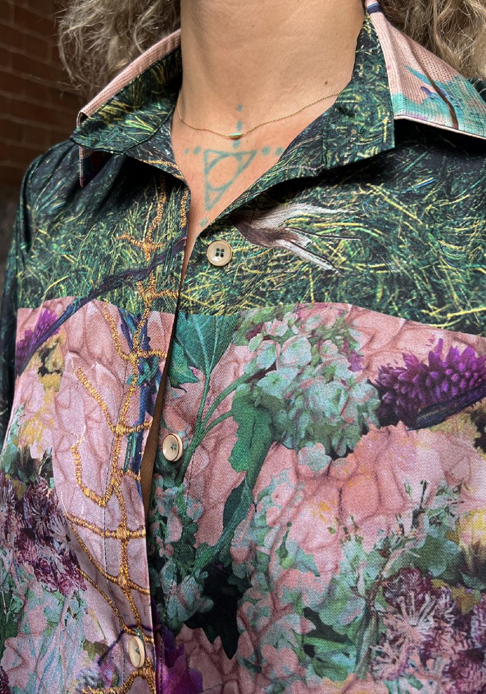 Rose & Lini BOKJA SILK GREEN PATTERNED LONG “Z DRESS”